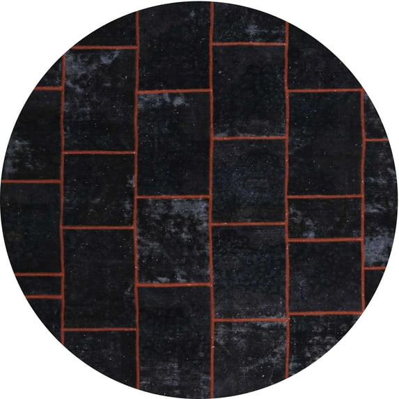 Ahgly Company Indoor Round Contemporary Charcoal Black Abstract Area Rugs, 8' Round