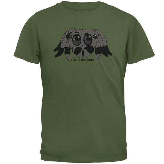 Cute Jumping Spider Cartoon I Like To Scare People Mens T Shirt Military Green 2XL