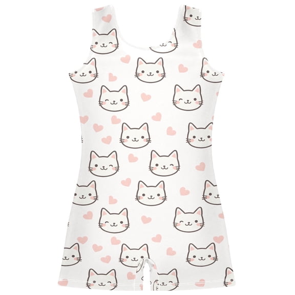 joogoo Cat and Hearts Pattern Girls Leotards Gymnastics Tumbling Outfit Biketard Unitard 5-6Years