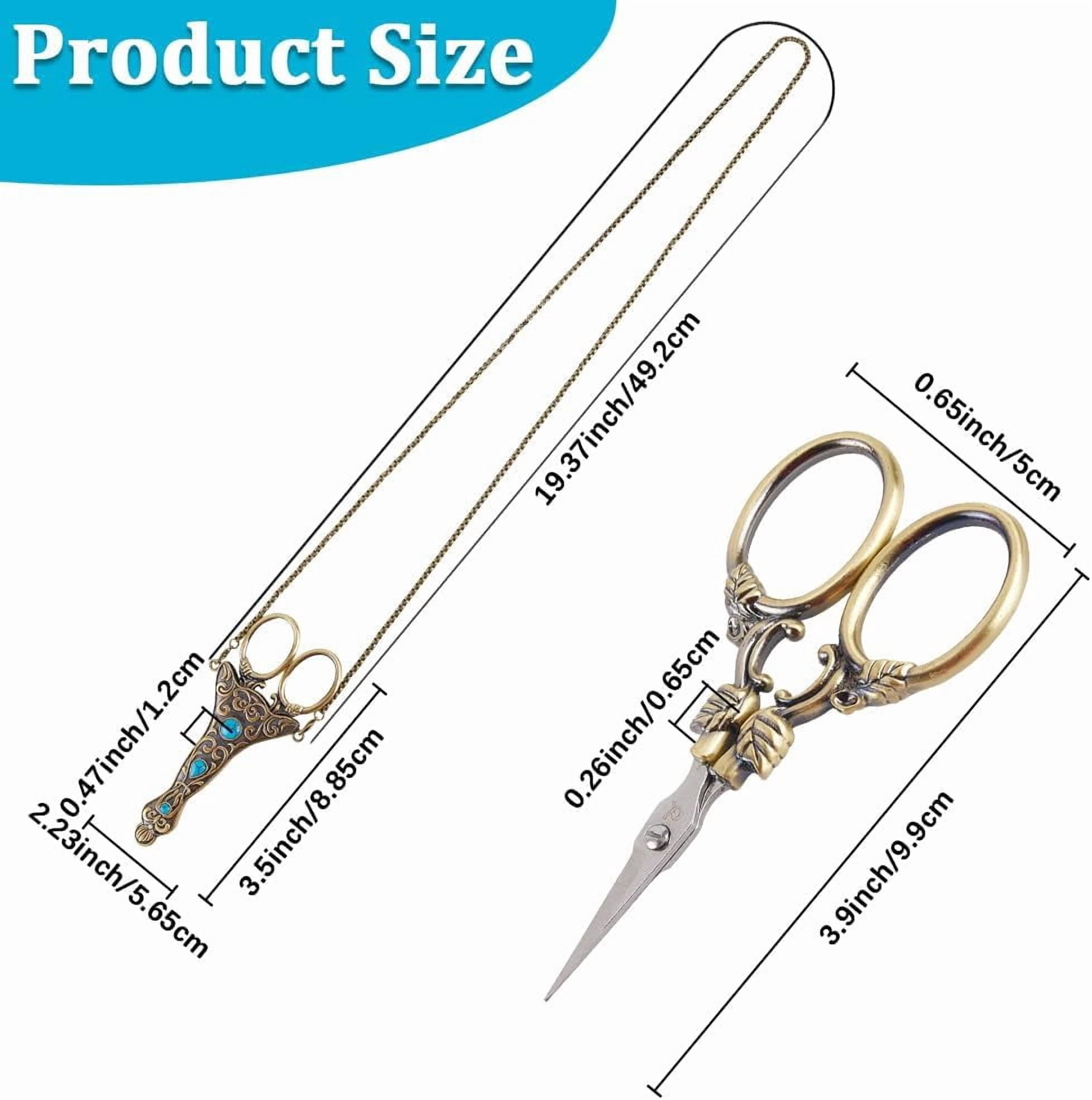 4 Inch 1pc European Scissors Small Sewing Scissor Chains Turquoise Embroidery Style Stainless Steel Necklace Blade Shears for Cutting Fabric Needlework Tools Craft Supplies Women Adult Bronze
