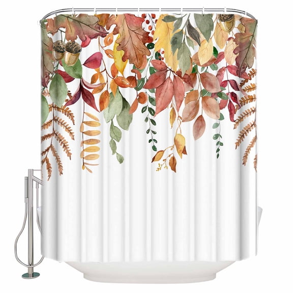 Fabric Shower Curtain Fall Harvest Thanksgiving Autumn Eucalyptus Leaves Shower Curtains with 12 Hooks Waterproof Machine Washable Bath Curtains for Bathroom, 36 x 72in
