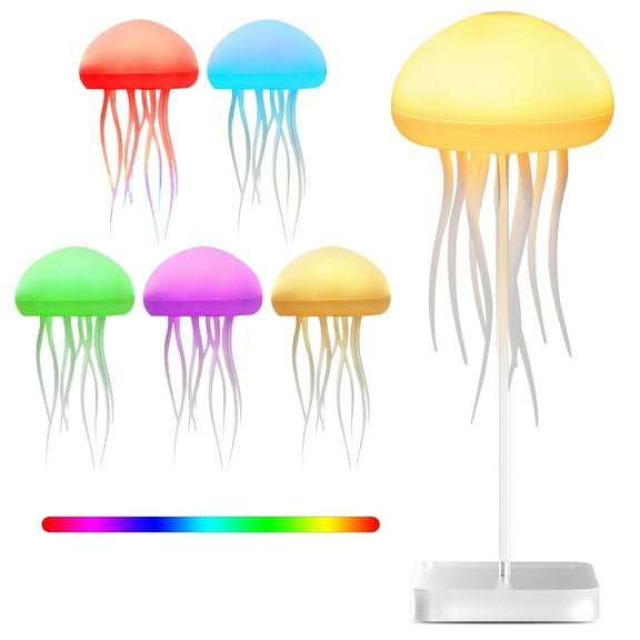 DAYBETTER LED Gradient Jellyfish Table Lamp, RGB Multicolour Jellyfish Bedside Lamp, Voice Control and Button Control, with Flexible and Movable Tendrils, Home Deco for Bedroom Living Room