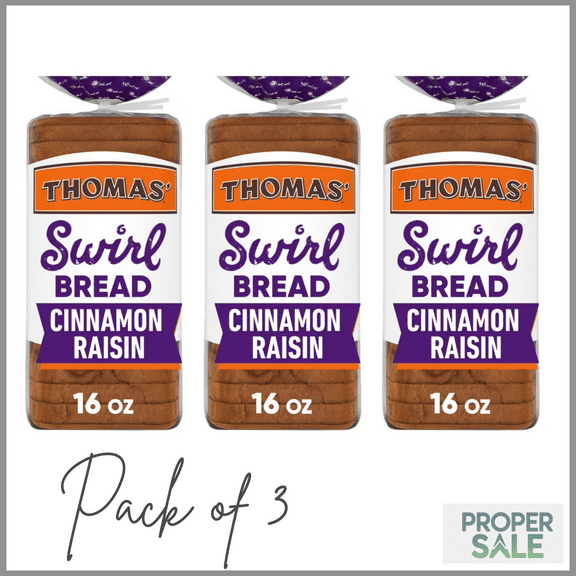 Thomas' Cinnamon Raisin Swirl Bread, 16 oz, Cinnamon Bread, Bag ( PACK OF 3 )
