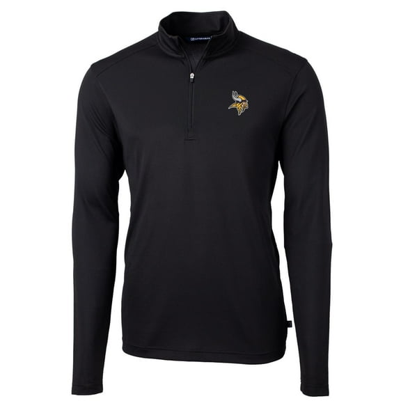 Men's Cutter & Buck Black Minnesota Vikings Virtue Eco Pique Recycled Quarter-Zip Pullover Jacket