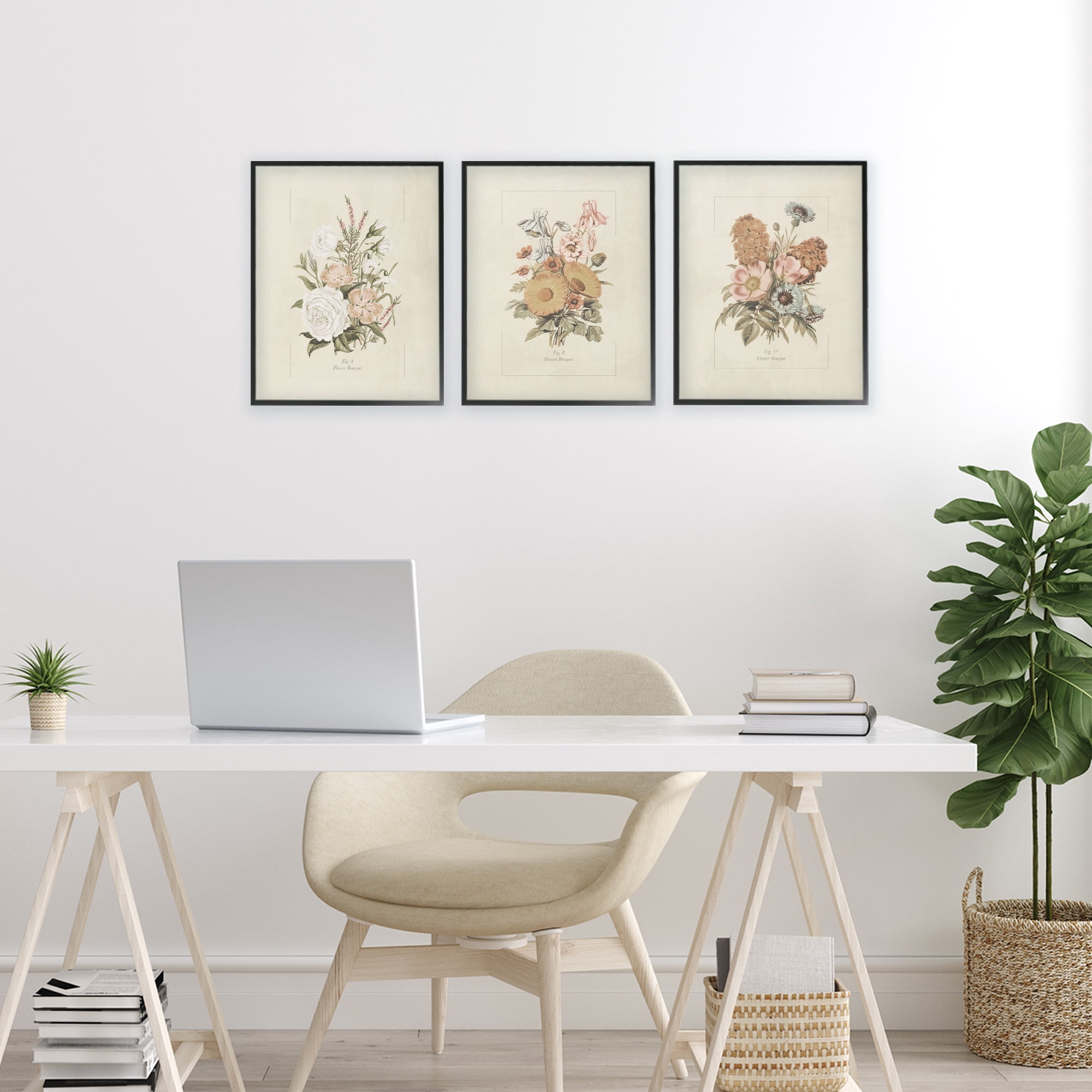Stupell Industries Neutral Bouquet Studies 3 Piece Black Framed Giclee Art Set, design by Dan Meneely