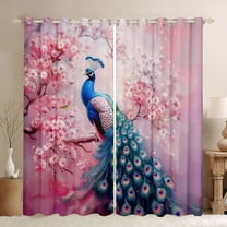 Feelyou Pink Blue Peacock Curtains Pack of 2 (42x84 Each), Romantic Blossoms Floral Flower Curtains Blackout, Kawaii Animal Bedroom Curtains, Blackout Curtains Home Decor