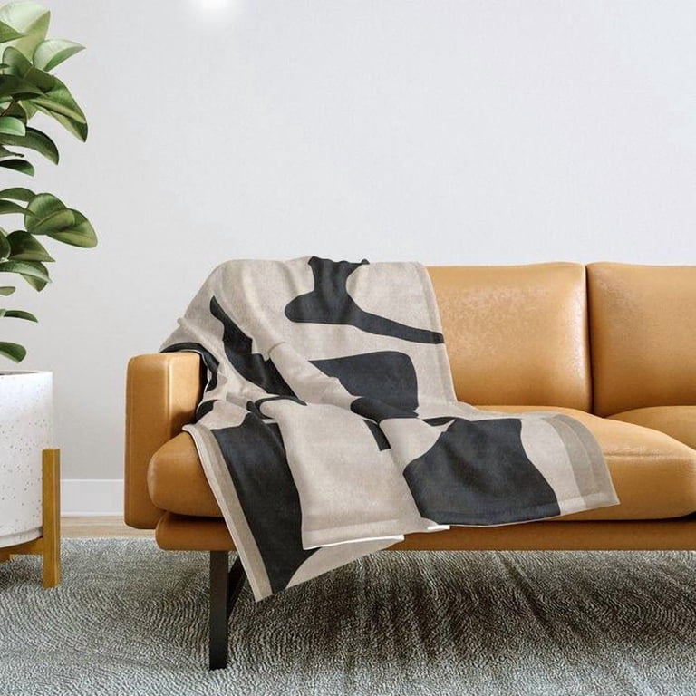 Black and Beige Organic Shapes Polyester Fleece Blanket, 280 GSM ...