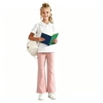 thumbnail image 5 of Girls Uniform Pants Elastic Waist Bell Bottom Pink Uniform Pants for Girls Back to School Clothes Size 5-16 Years, 5 of 7