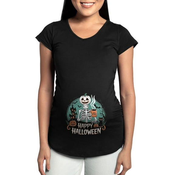 CafePress - Pumpkin Headed Perk Up Halloween T Shirt Women's Maternity T Shirt - Maternity Dark T-Shirt