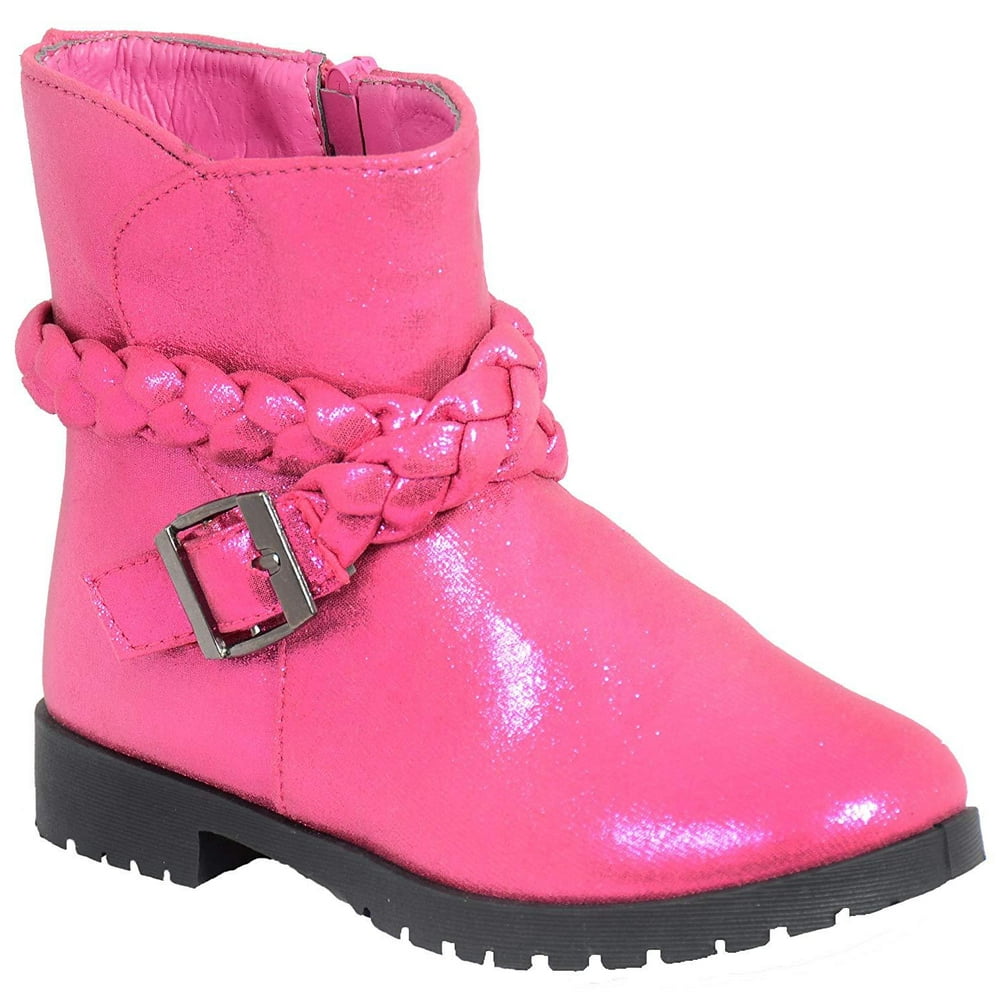 Fourever Funky Metallic Girls Ankle Booties Wrap Braided Anklet Combat Boots 3 / Pink