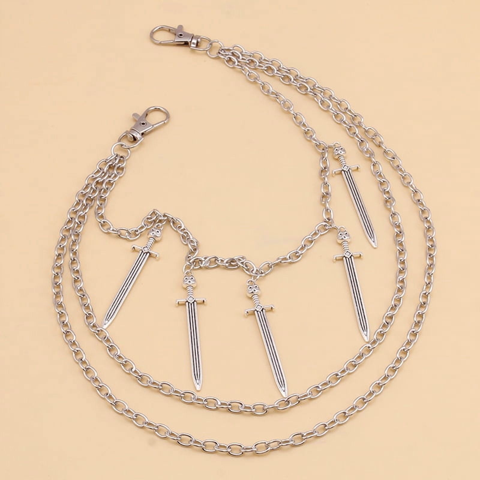 Punk Street Silver Color Cross Sword Charm Belt Waist Chain Male