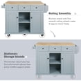 thumbnail image 3 of Kitchen Island Cart with Rubber Wood Drop-Leaf Countertop, 5-Wheel Rolling Island with Internal Storage Racks, Cabinet and 3 Drawers for Dining Room Kitchen, 3 of 7