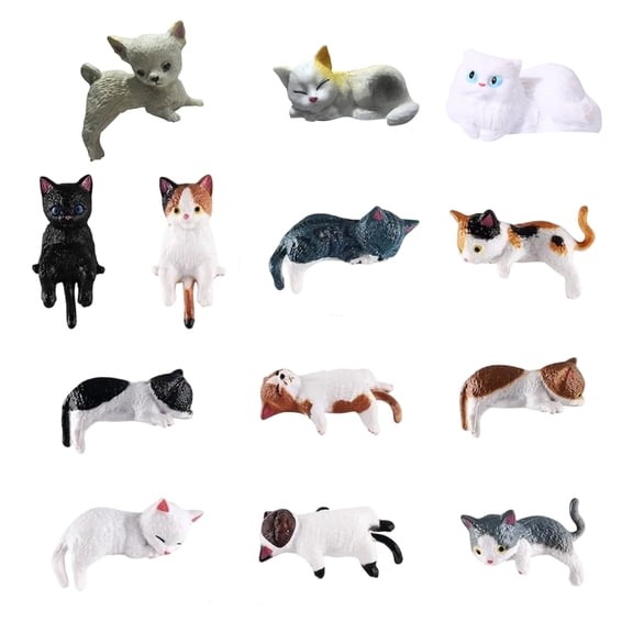 13Pcs Miniature Cat Figurines Mini Kitty Characters Figures Cute Resin Ornaments for DIY Easter Eggs Christmas Birthday Gift Landscape Bonsai Craft Decor