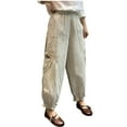 thumbnail image 2 of Edvintorg Vintage Embroidery Pants for Women Casual Summer Drawstring Elastic High Waist Linen Pant with Pockets Plus Size Trousers Women Beige XXL, 2 of 7