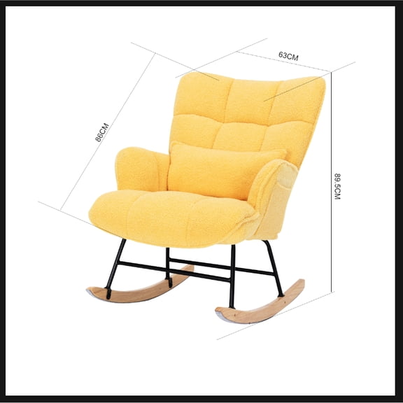 Yellow Velvet Rocking Chair - , For Bedroom, Living Room, Nursery Comfortable High Load Capacity, Fabric