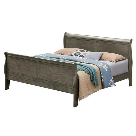 Louis Philippe Sleigh Bed with High Footboard, Gray - Queen Size