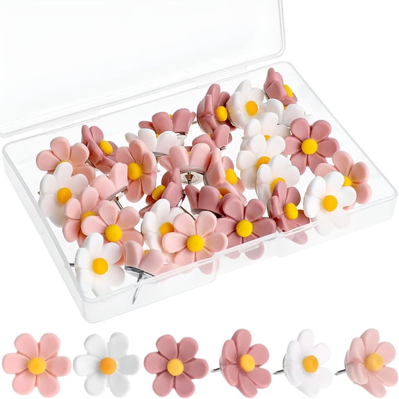 CCOCC Flower Push Pins,30pcs Cute Push Pins for Bulletin Board,Decorative Thumb Tacks for Cork Board,Photo Wall,Map,Office or Home