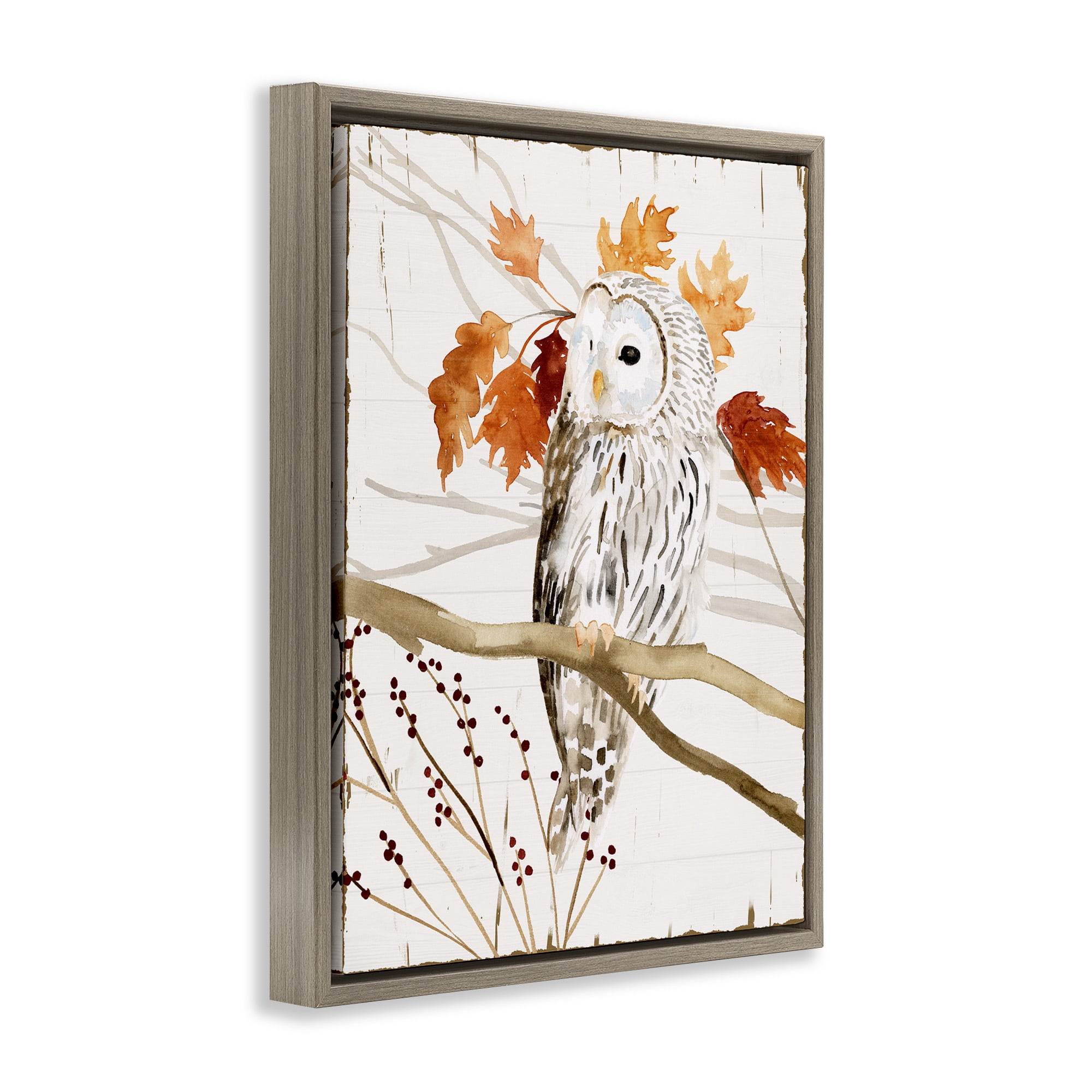 Stupell Industries Owl In Autumnal Forest Animals & Insects Painting Brown Floater Framed Canvas Art Print Wall Art, 17 x 21