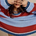 thumbnail image 3 of Czanzd Women's Oversized Crewneck Knit Sweater Striped Pullover,Brown,M, 3 of 8