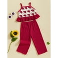 thumbnail image 6 of BemeyourBBs Vintage Toddler Baby Girls Summer 2 Piece Outfits Crocheted Flowers Fruit Ruffled Camisole Spaghetti Strap Tank Cami Top and Elastic Wide Leg Pants Set, 6 of 8