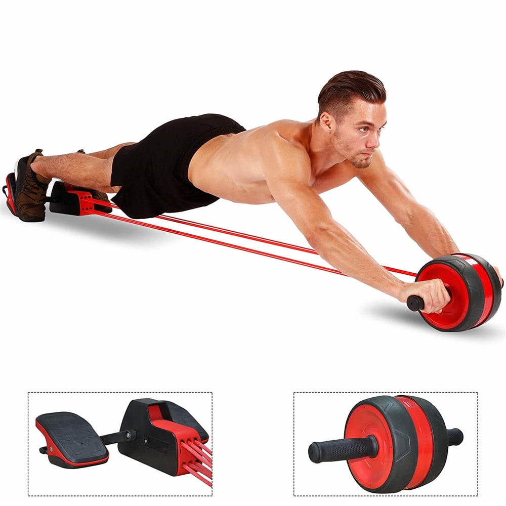 Sunvivi Abdominal Roller Exercise Equipment Wheel with Resistance Band, Core Workout Machine for Home Gym, Chest Back Wheel Strength Trainer, Red