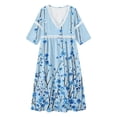 thumbnail image 5 of Ayolanni Fall Dresses for Women V-Neck 3/4 Sleeve Floral A-Line Maxi Dress Flowy Cotton Vacation Casual Long Dress Blue XXXL, 5 of 6