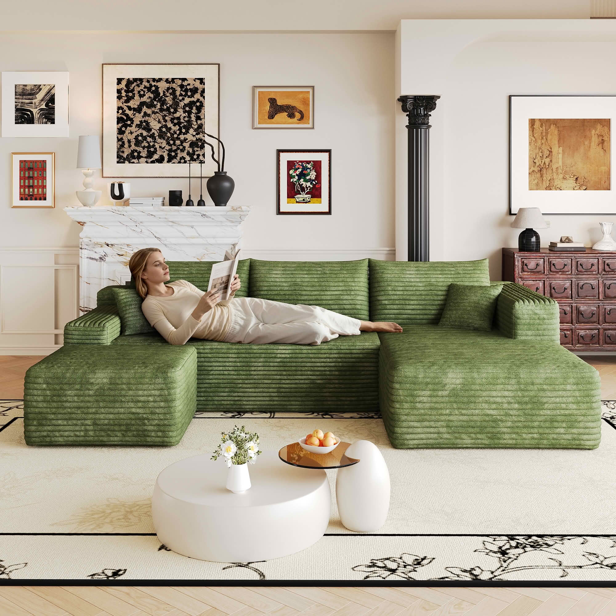 MAYEERTY 103 Inch Cloud L Shaped Sectional Sofa, Plush Corduroy Deep Seat Corner Couch, No Assembly Modern Minimalist Sofa for Living Room Apartment