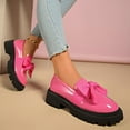 thumbnail image 4 of Women's Bowknot Loafers Bowknot Round Toe Thick Sole Patent Leather Bows Loafers Non-Slip Shoes Office Daily Footwear for Spring Fall Walking Shoes with Bow,Pink 40(US-7.5), 4 of 6