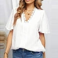thumbnail image 2 of Hfyihgf Women's V Neck Lace Crochet Tops Casual Loose Summer Short Sleeve Swiss Dot Tops Tunic Shirts Blouses(White,L), 2 of 7