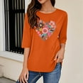 thumbnail image 5 of Charella Women's Floral Printed Tops Flower Graphic Tee Casual Crew Neck 3/4 Sleeve Shirts Loose Fit Clothes (L, Orange 3), 5 of 6