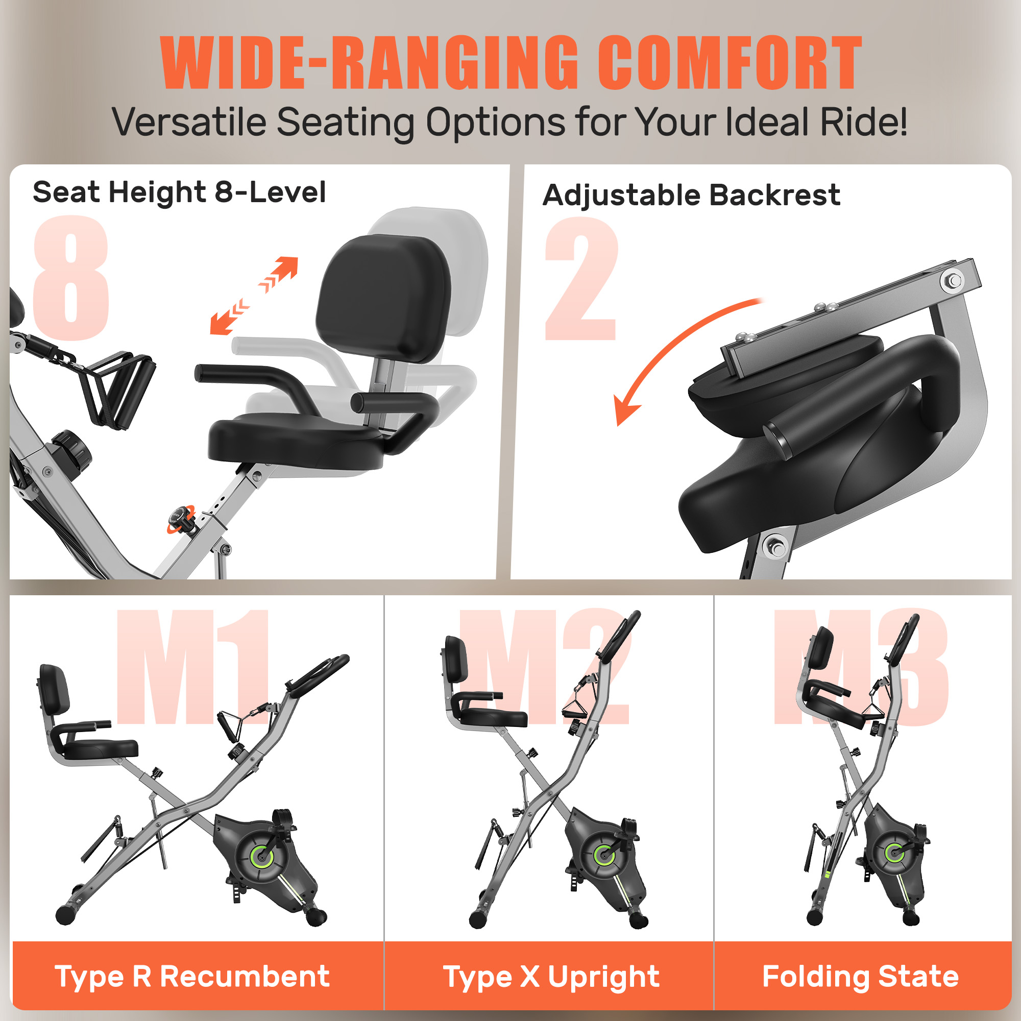 MITONOS 5-in-1 Foldable Recumbent Exercise Bike photo 3