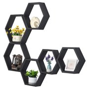 Oumilen Black Hexagon Floating Shelves, Set of 6