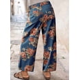 thumbnail image 3 of sicmoss Women's Blue Floral Print Mid Rise Cropped Wide Leg Jeans Boho Baggy with Pockets, 3 of 6