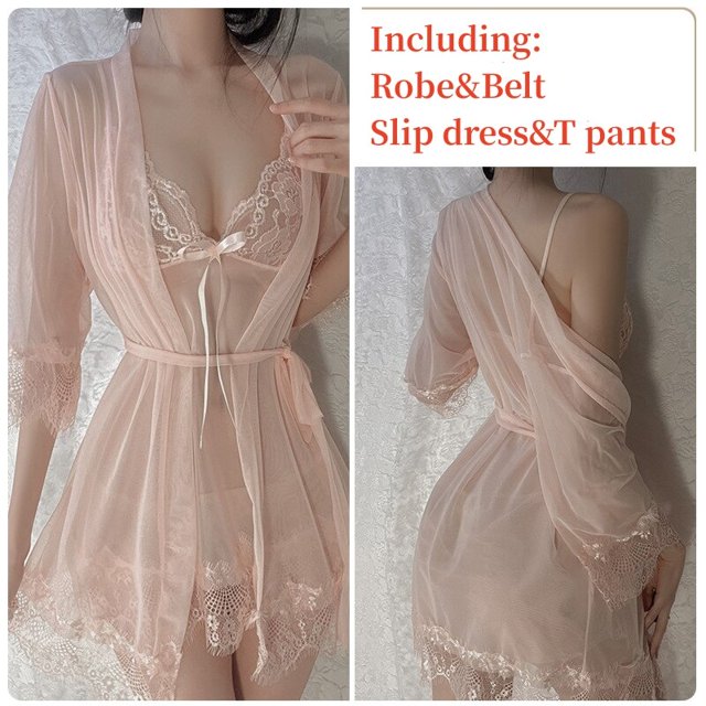 Conjunto de 4 piezas de vestido transparente para mujer, pijama Sexy de cuerpo porno, ropa interior, Mini vestido extremo, ropa interior abierta, camisón xuanjing unisex