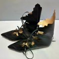 thumbnail image 1 of Medieval Gothic Retro Elf Witch Leaves Lace Up Shoes For Women Men Cosplay Costume Carnival Party Knight Boots Accessories, 1 of 5