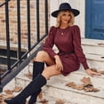 thumbnail image 2 of SWSMCLT Women's Long Sleeve Dresses Fall Warm Dinner Casual Winter Vacation Fall Puff Sleeve Cute Ruched Stretchy Fitted Burgundy XX-Large, 2 of 4