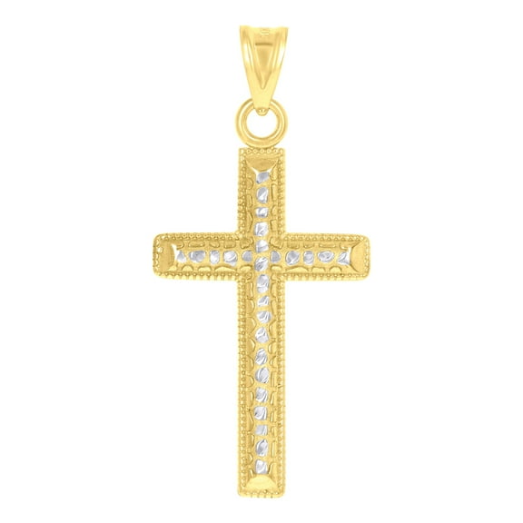10k Two-tone Gold Unisex Cross Religious Charm Pendant Pendant Necklace for Men Women