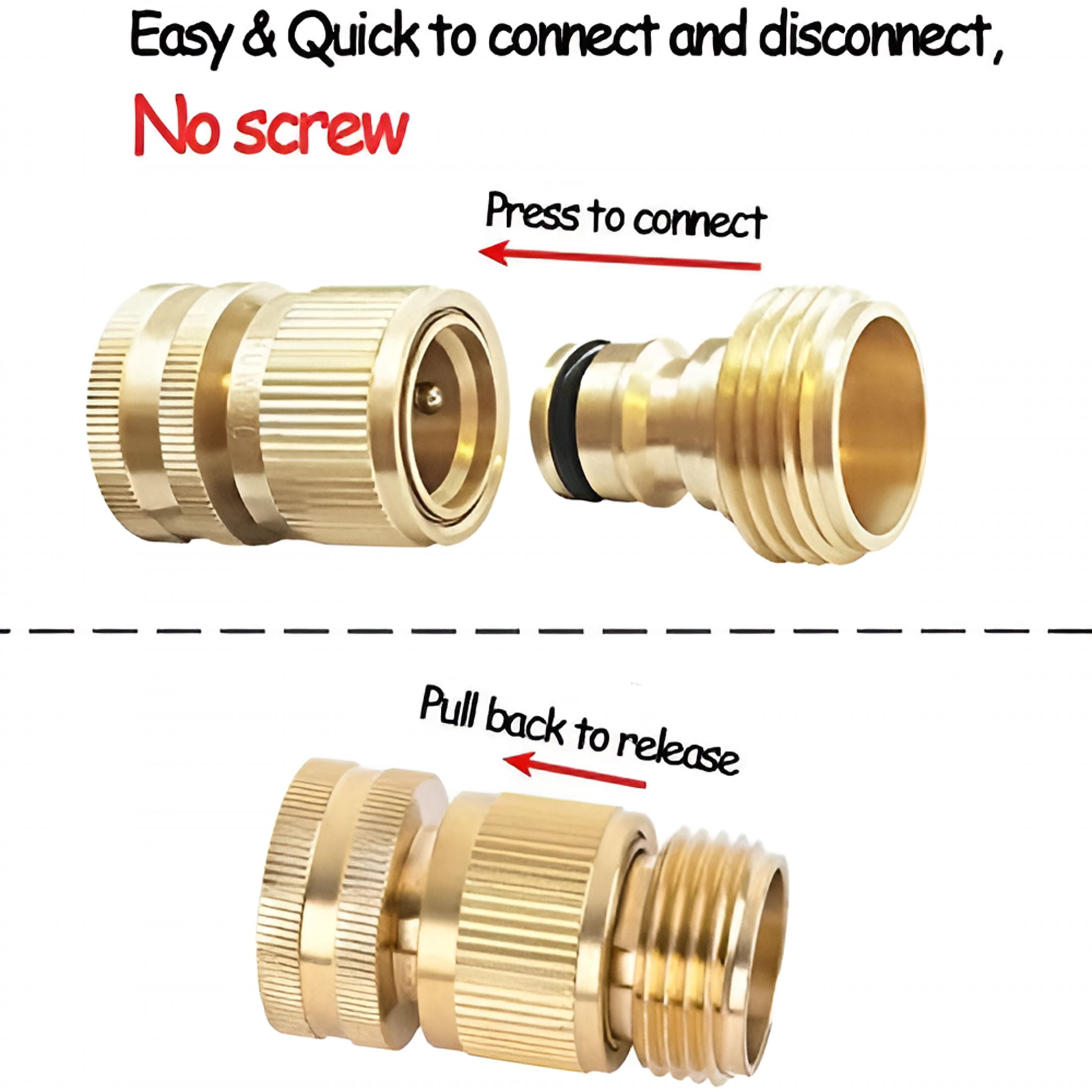 ZHZFKQ Garden Hose Quick Connect Solid Brass Quick Connector Garden Hose Fitting Water Hose Connectors 3/4 inch GHT (3 SETS)