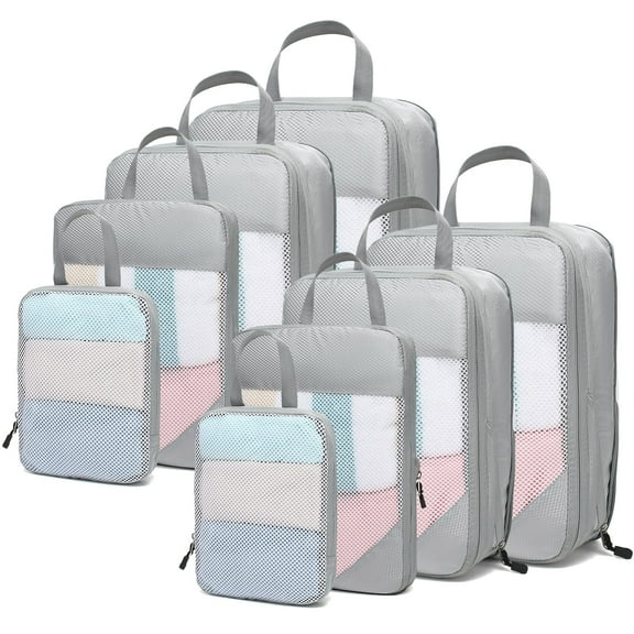 Packing Cubes Compressible, 8 Set Travel Packing Cube Organizer for Carry-on Luggage - Versatile & Reusable Travel Accessories Mesh Storage Bags Maximize Space & Stay Organized for Suitcase