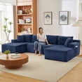 thumbnail image 3 of 133 Inch U-Shaped Modular Cloud Couch Sectional Sofa, Upholstered Deep Seat Sofas Couches with Storage & Cupholders, Modern Corduroy Boneless Couch for Living Room, No Assembly Required, Blue, 3 of 5
