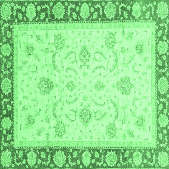 Ahgly Company Indoor Square Abstract Emerald Green Modern Area Rugs, 3' Square