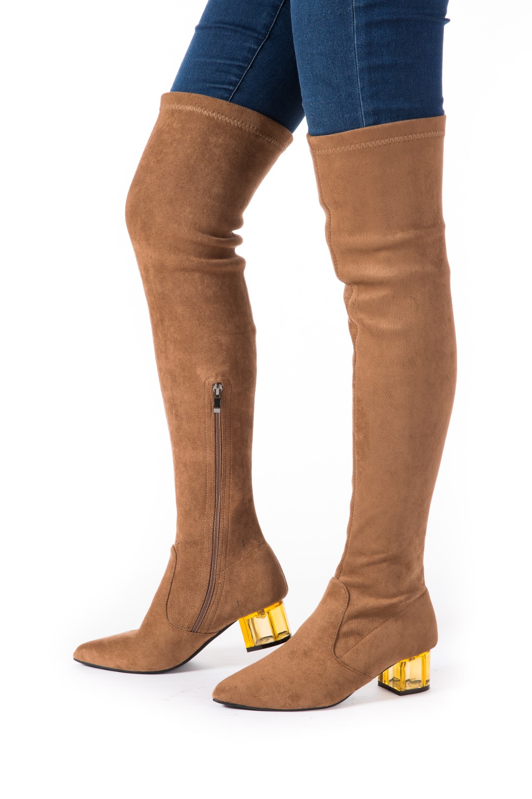 N.N.G Women's Over The Knee Boots - Suede Long Boots With 2 Inch Heel, Brown, Size 8