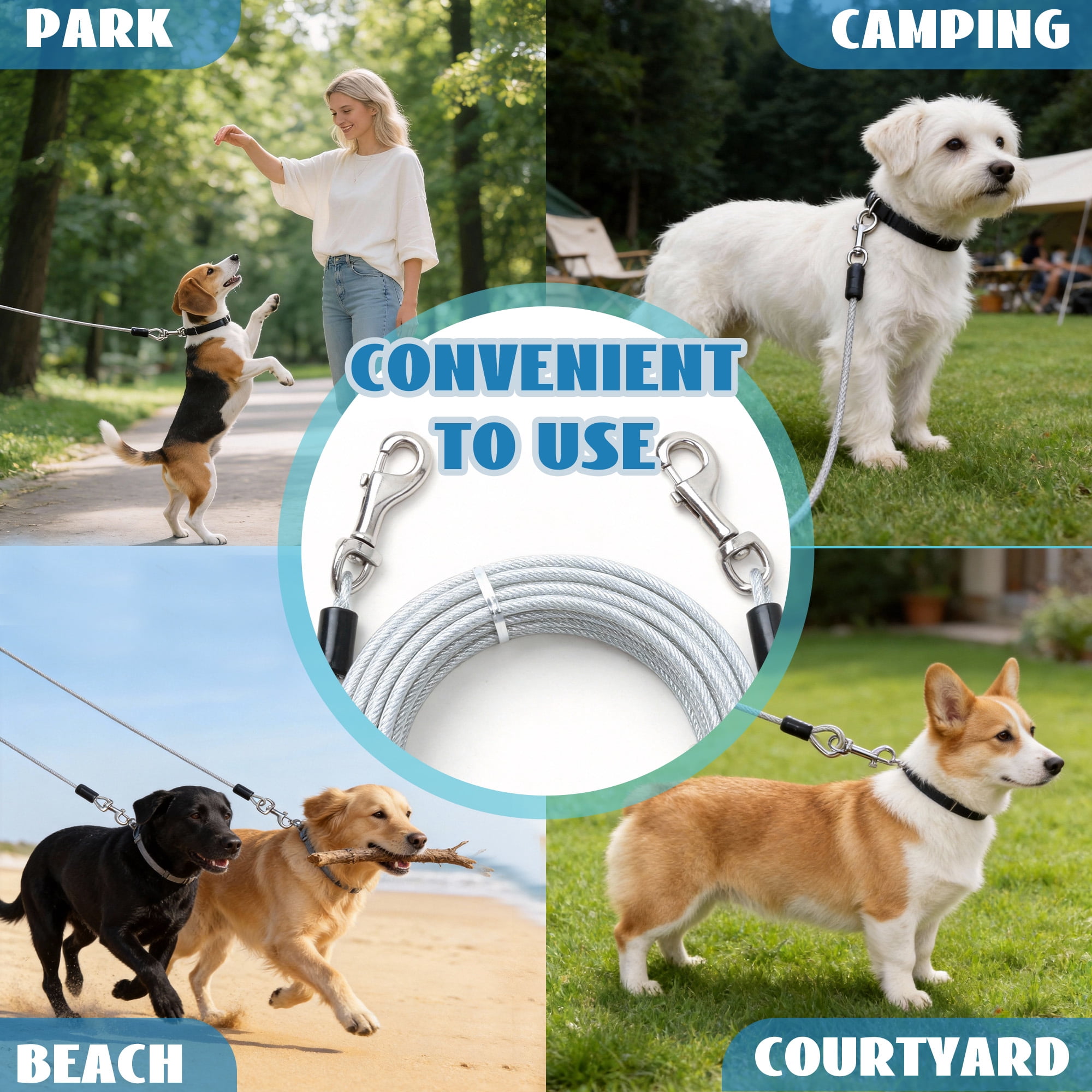 25 FT Dog Tie Out Cable, Heavy Duty Dog Chains for Outside with Lockable Hook, Pet Tie Out Cable for Outdoors Yard Camping Parks