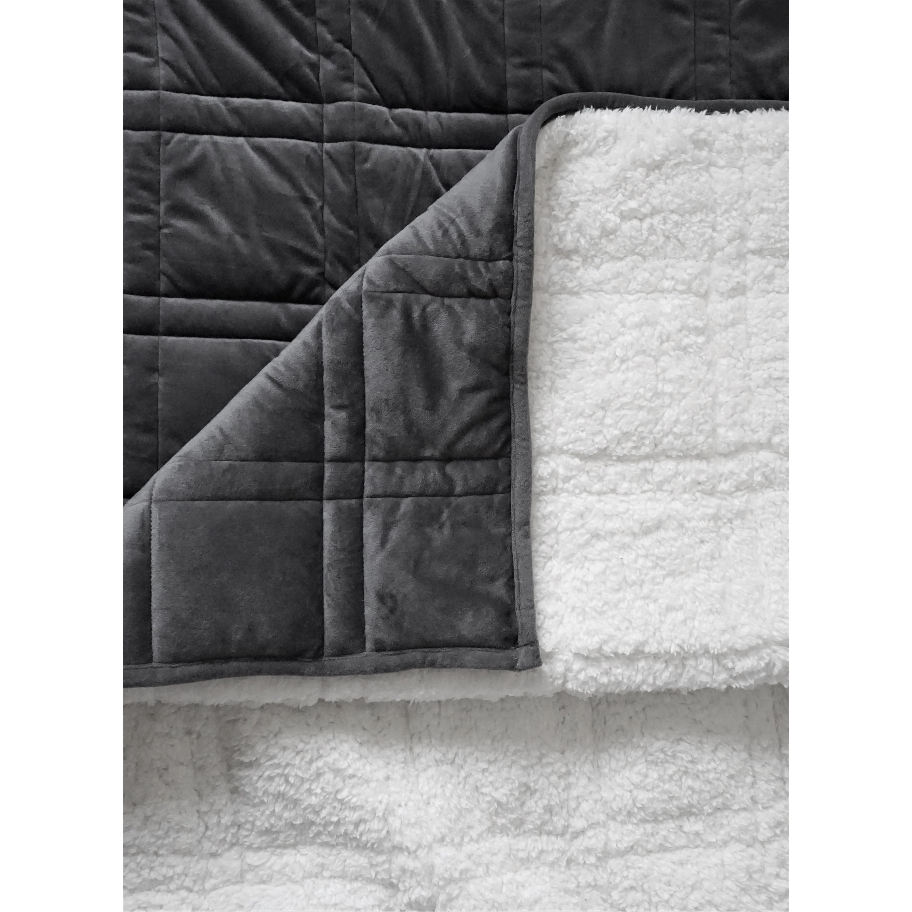 Sherpa Fleece P&R Weighted Blanket - Luxuriously Soft, Cozy, Warm Grey/Sherpa White 60"x80"- 15lb