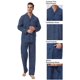 thumbnail image 2 of Apparonia Conjunto de Pijamas para Hombre de Algodón con Cuello con Muesca Pijamas para Hombre de Manga Larga Ropa de Dormir para Hombre con Bolsillos y Frente Fly Rayas Azules Delgadas S, 2 of 7