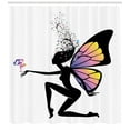 thumbnail image 3 of Ambesonne Fantasy Shower Curtain, Girl Butterfly Wings, 69"Wx84"L, Black and Multicolor, 3 of 3