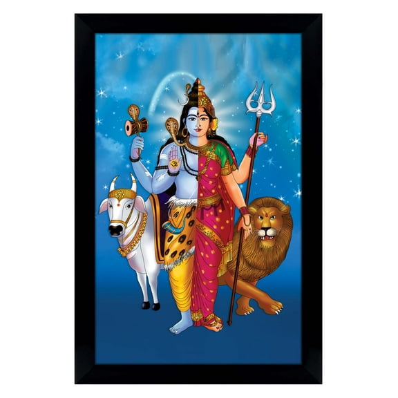 IBA Indianbeautifulart Lord Shiva And Goddess Parvati Ardhnarishwar Picture Frame Religious Poster Black Wall Frame Deity Photo Frame Wall Decor For Home/ Office/ Temple-6 x 8 Inches