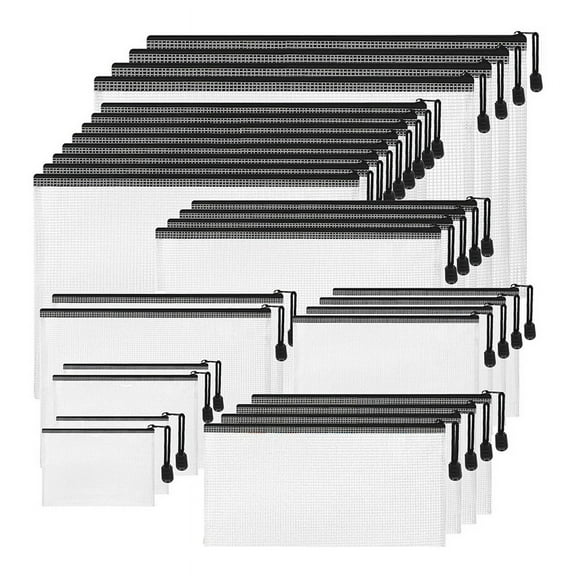 30Pcs Mesh Zipper Pouch Waterproof Translucent Zipper Toy Storage Bags for School Supplies Classroom Office Appliance