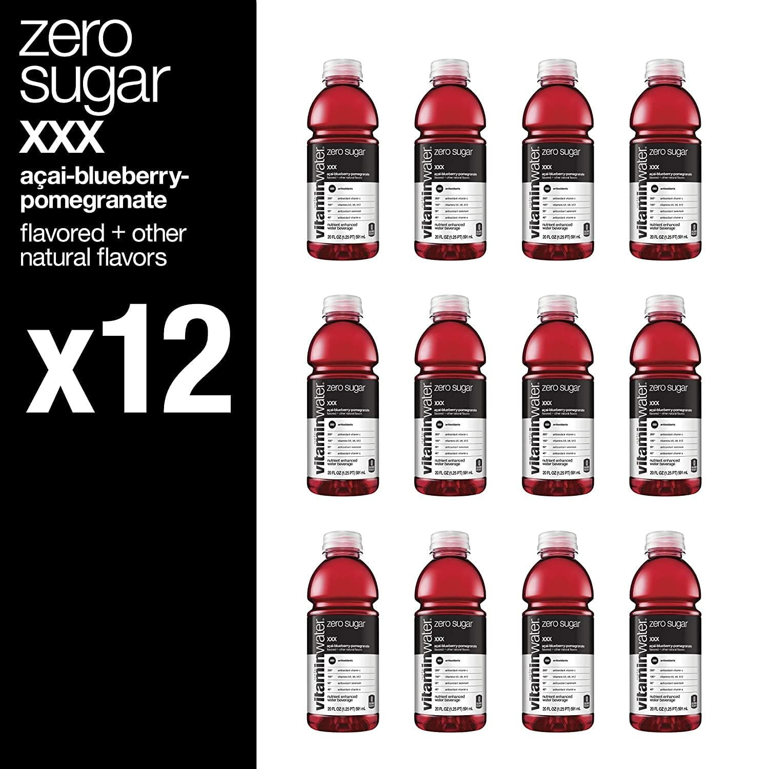 Vitamin Water ZERO Sugar - XXX Acai-Blueberry-Pomegranate | 20 Fl Oz Bottles, Nutrient Enhanced Flavored Water w/Vitamins, Antioxidants, Electrolytes | Pack of 12