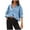 Blue, variant on Women's Shirts Ruffle Trim 3/4 Sleeve Button Down Crop Tops Fashion Loose Striped Summer Blouses